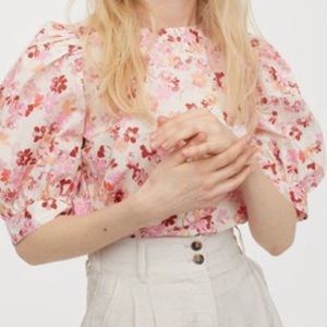 H&M Puff Sleeve Spring Flower Shirt XXL